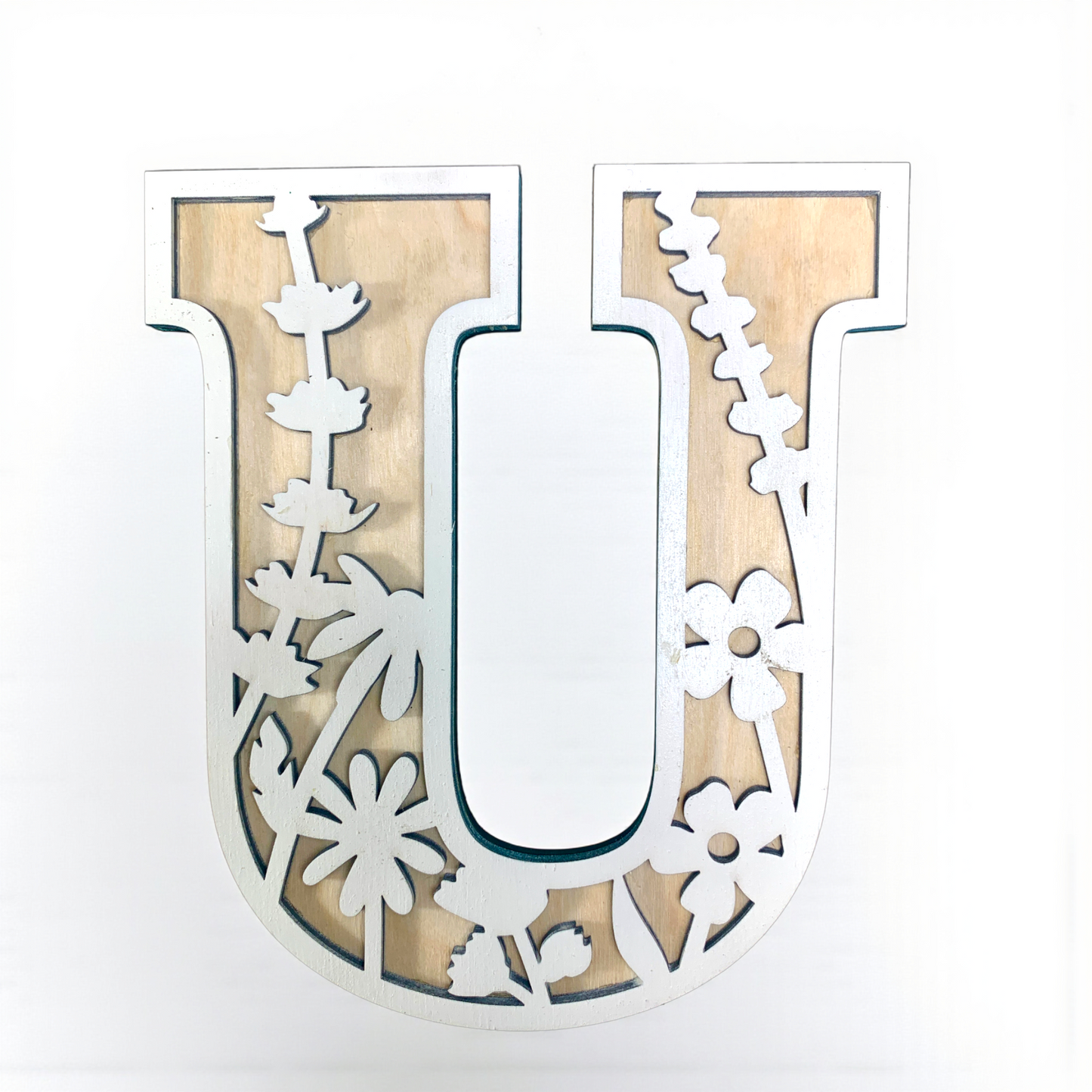 Lettre personnalisée en bois - Motif fleur